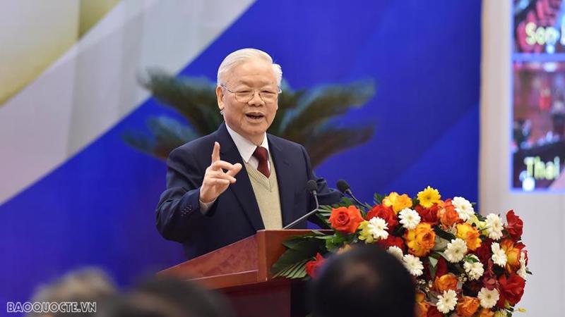 Party General Secretary Nguyen Phu Trong speaking at the 32nd National Diplomatic Conference on December 19. (Photo: baoquocte.vn)