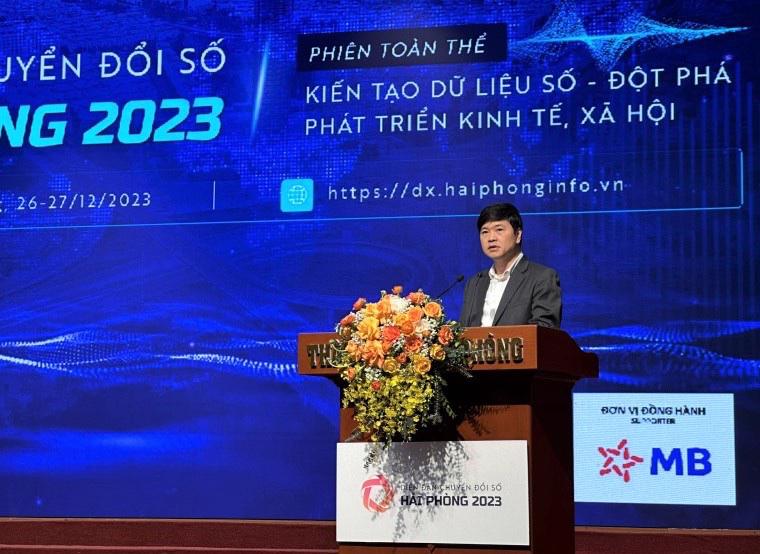 Ông Hoàng Minh Cường, Phó Chủ tịch UBND thành phố Hải phòng phát biểu tại Diễn đàn chuyển đổi số HP 