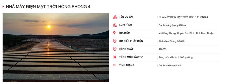Nhà máy điện mặt trời Hồng Phong 4  trên trang web công ty.