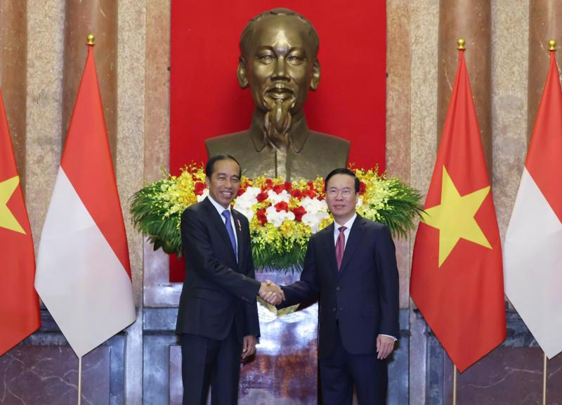 State President Vo Van Thuong (right) meets Indonesian President Joko Widodo in Hanoi on January 12. (Photo: Tri Phong)