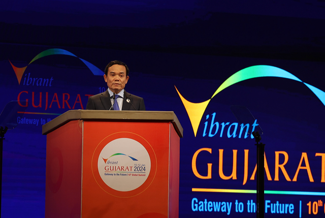 Deputy Prime Minister Tran Luu Quang speaking at the 10th Vibrant Gujarat Global Summit on January 10. (Photo: VGP)