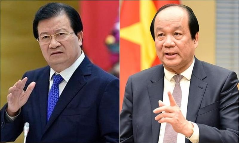 Former Deputy Prime Minister Trinh Dinh Dung (left) and former Office of the Government Chairman Mai Tien Dung. Photo: vov.vn