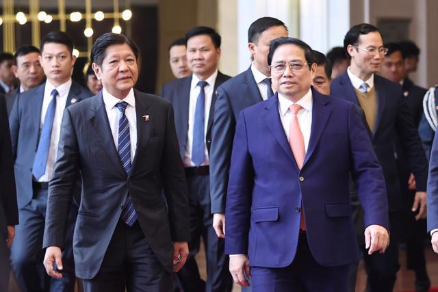 Thủ tướng Chính phủ Phạm Minh Chính và Tổng thống Philippines đồng chủ trì cuộc gặp gỡ với doanh nghiệp hai nước - Ảnh: VGP