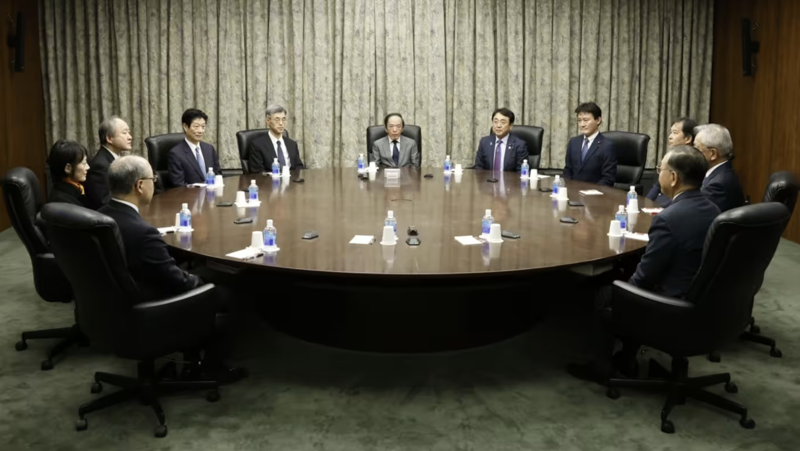 Thống đốc BOJ Kazuo Ueda (giữa) và các quan chức BOJ - Ảnh: Bloomberg/FT.