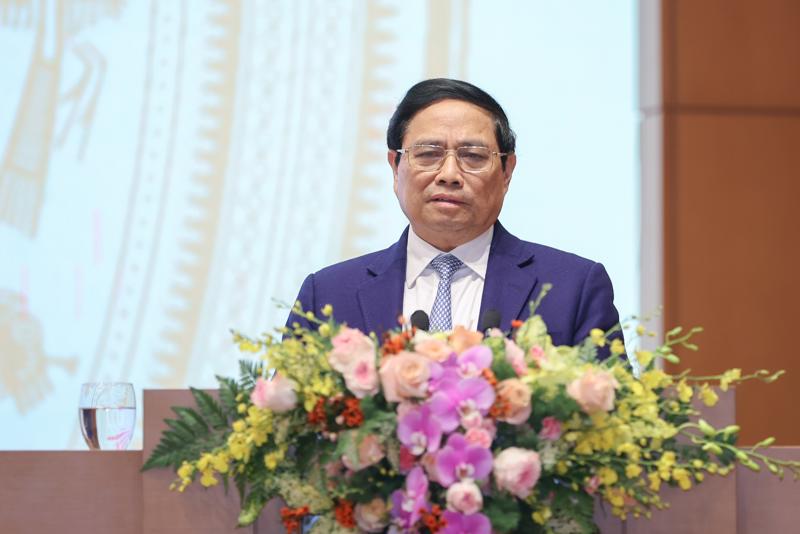 Thủ tướng Phạm Minh Chính phát biểu tại cuộc gặp mặt sáng ngày 3/3. Ảnh: VGP.