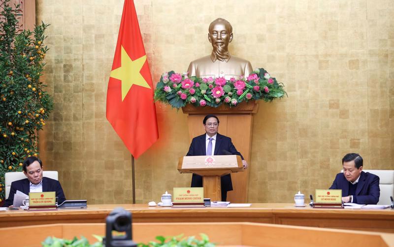Prime Minister Pham Minh Chinh chairing the regular government meeting on March 2. Photo: VGP