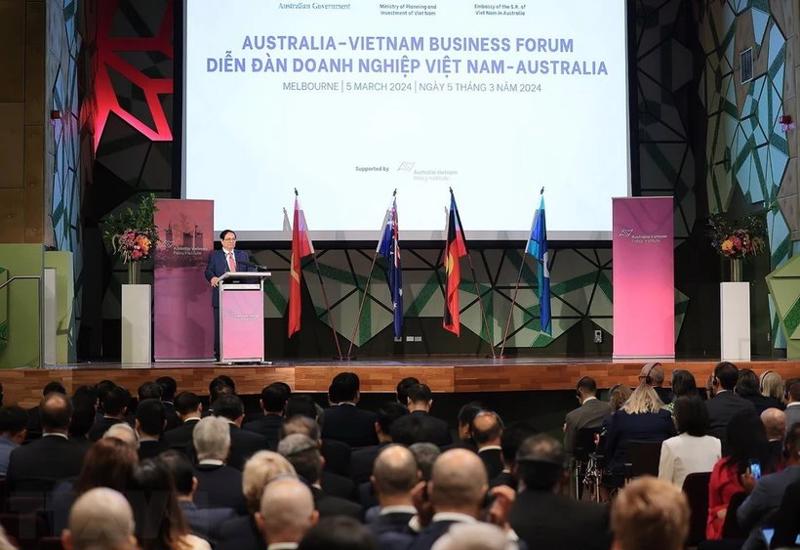 Prime Minister Pham Minh Chinh addresses the Australia - Vietnam Business Forum in Melbourne on March 5. (Source: VNA)