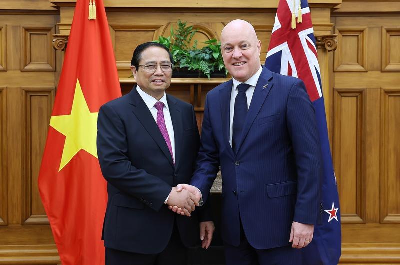 Prime Minister Pham Minh Chinh holds talks with his New Zealand counterpart Christopher Luxon in Wellington on March 11. Photo: VNA