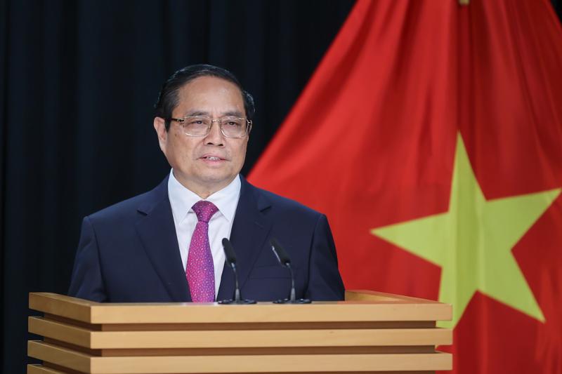 Thủ tướng Phạm Minh Chính tại họp báo công bố kết quả cuộc hội đàm vớiThủ tướng New Zealand Christopher Luxon - Ảnh: VGP
