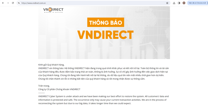 Ảnh chụp màn hình website của VNDIRECT 17h30 ngày 25/3/2025.
