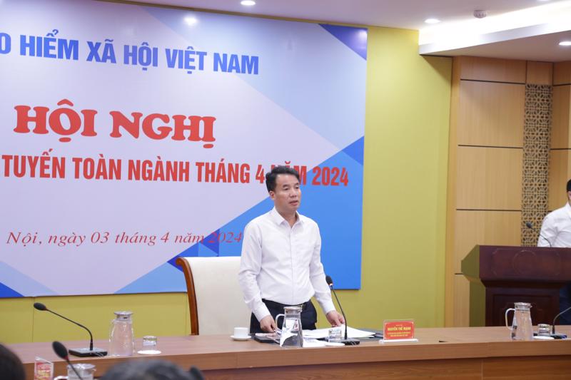 Tổng Giám đốc Bảo hiểm xã hội Việt Nam Nguyễn Thế Mạnh chủ trì Hội nghị giao ban trực tuyến toàn ngành, chiều 3/4. Ảnh: BHXH Việt Nam.