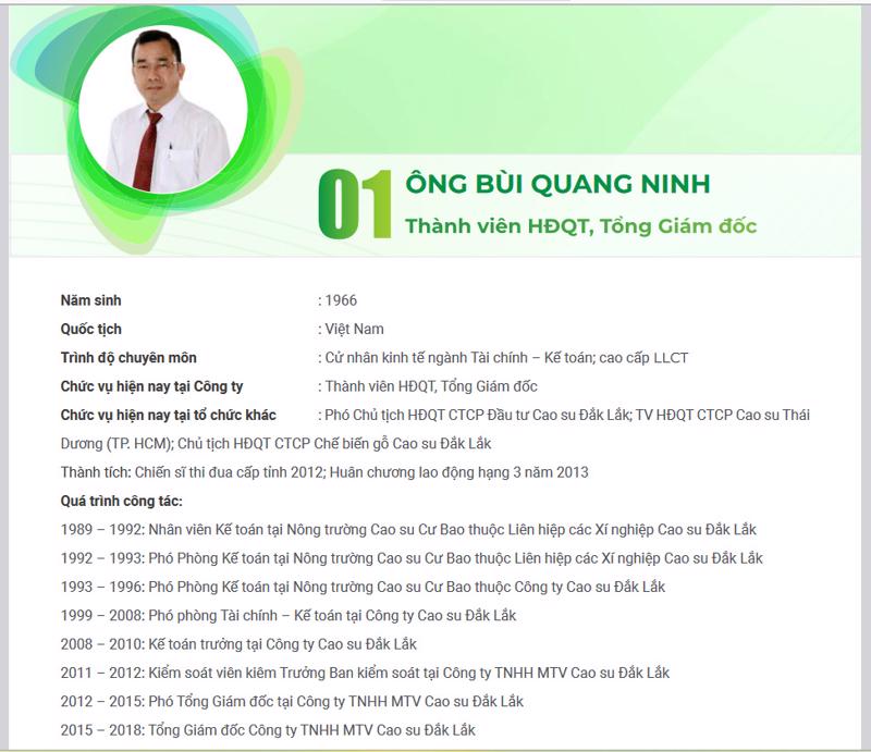Lý lịch của ông Ninh trên Báo cáo thường niên 2023 của công ty.