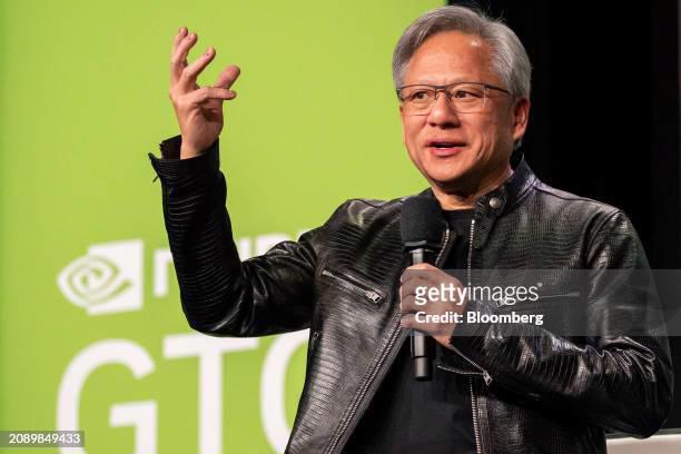 Đồng sáng lập kiêm Giám đốc Điều hành Nvidia Jensen Huang trong Hội nghị Công nghệ GPU Nvidia (GTC) tại San Jose, California vào ngày 19/3/2024. 