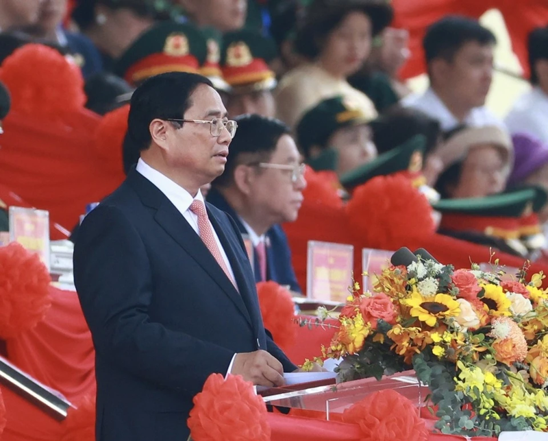 Prime Minister Pham Minh Chinh delivering remarks commemorating the 70th anniversary of the victory at Dien Bien Phu. (Photo source: internet.)