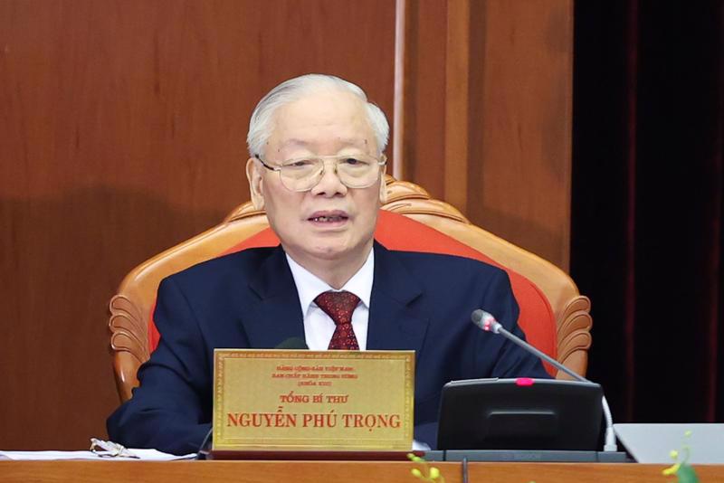 Party General Secretary Nguyen Phu Trong at the 13th Party Central Committee's 9th session opened in Hanoi on May 16. (Photo: VGP)  