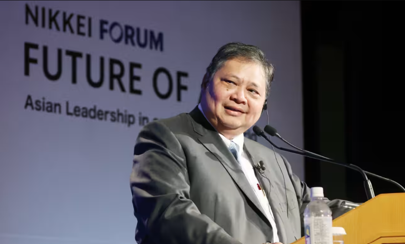 Bộ trưởng điều phối kinh tế Indonesia Airlangga Hartarto phát biểu tại Hội nghị Tương lai châu Á lần thứ 29 tại Nhật Bản ngày 24/5 - Ảnh: Nikkei Asia