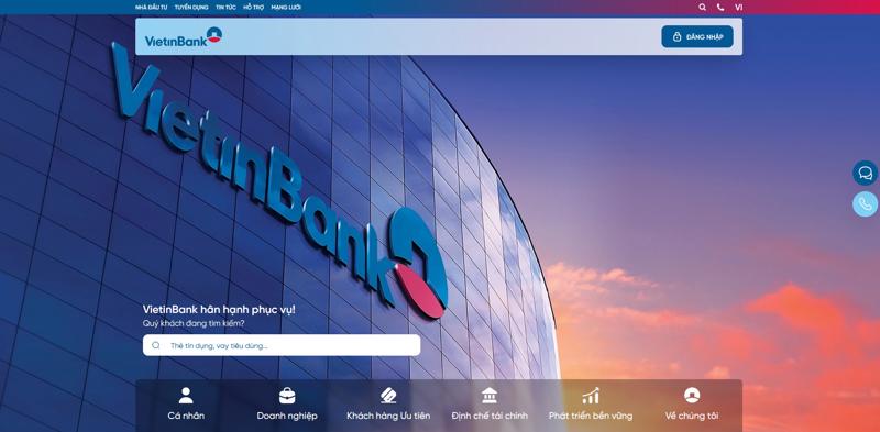 Trang chào ấn tượng biểu đạt vị thế và bản sắc của VietinBank.