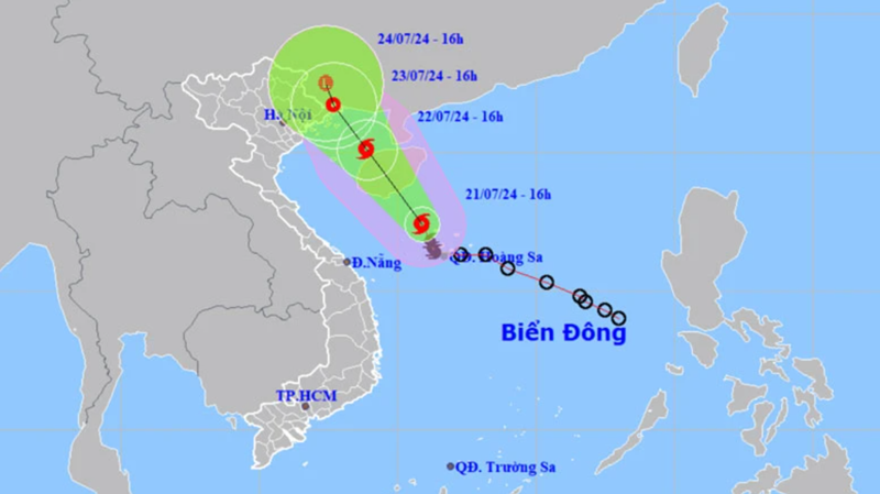 Sơ đồ dự báo đường đi của bão số 2.