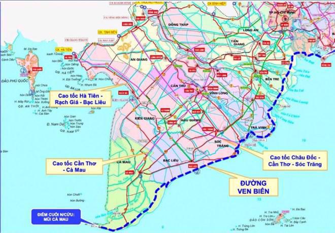 The coastal road linking Tien Giang, Ben Tre and Tra Vinh provinces has a total length of 53 km.