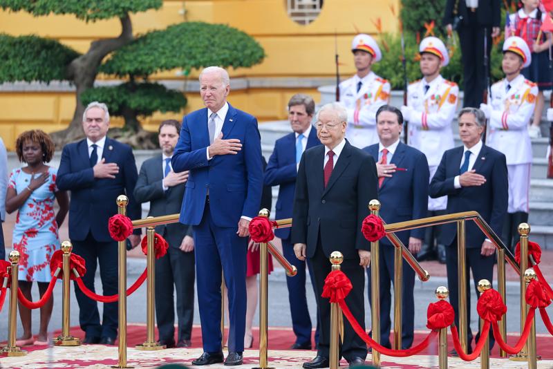 Tổng Bí thư Nguyễn Phú Trọng chủ trì Lễ đón Tổng thống Hợp chúng quốc Hoa Kỳ Joseph R. Biden, Jr. thăm cấp Nhà nước tới Việt Nam từ ngày 10 đến ngày 11/9/2023 - Ảnh: VGP