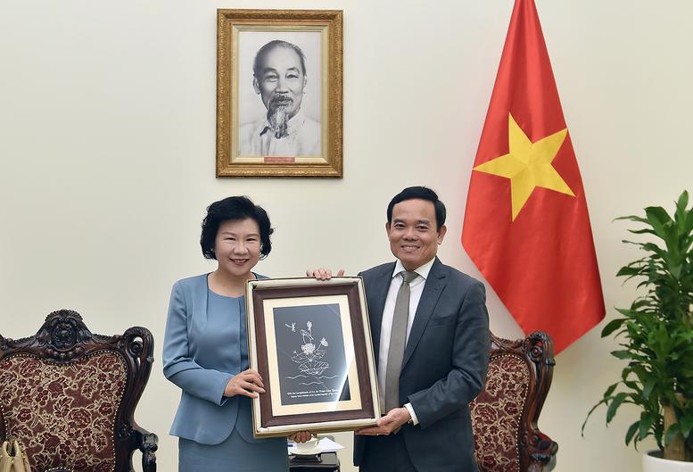 Deputy PM Tran Luu Quang meeting with Chinese tyre maker Sailun Group Chairwoman Liu Yanhua in Hanoi on July 29. Photo: VGP