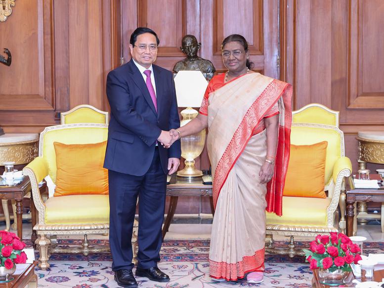 Prime Minister Pham Minh Chinh meeting with Indian President Droupadi Murmu in New Delhi on August 1. (Photo: VGP)