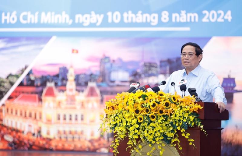 Thủ tướng Phạm Minh Chính: "Với quyết tâm cao, sự ủng hộ, nỗ lực của các bộ, ngành Trung ương, doanh nghiệp và người dân, vùng Đông Nam Bộ sẽ tiếp tục phát triển đúng tầm nhìn, tư duy, sự đổi mới như Quy hoạch vùng đã phê duyệt" Ảnh:VGP.. 