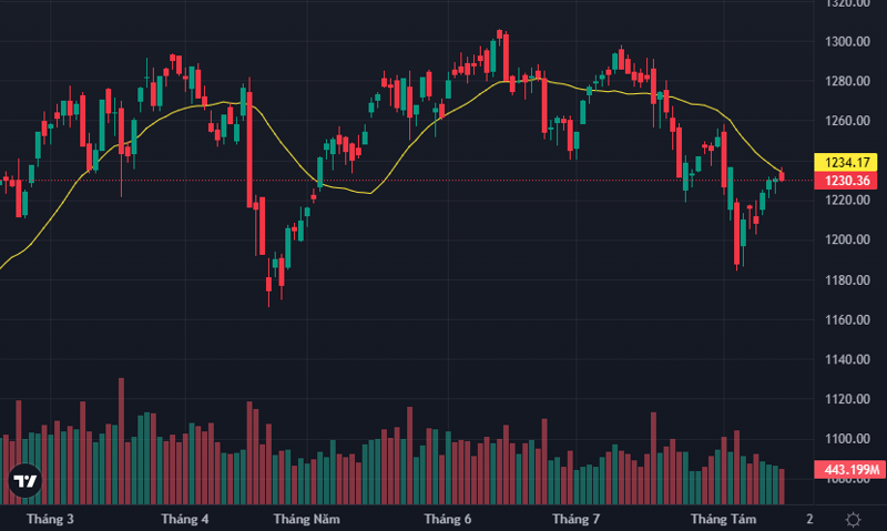 VN-Index chạm mức MA200 và dao động rất hẹp với thanh khoản xuống thấp.
