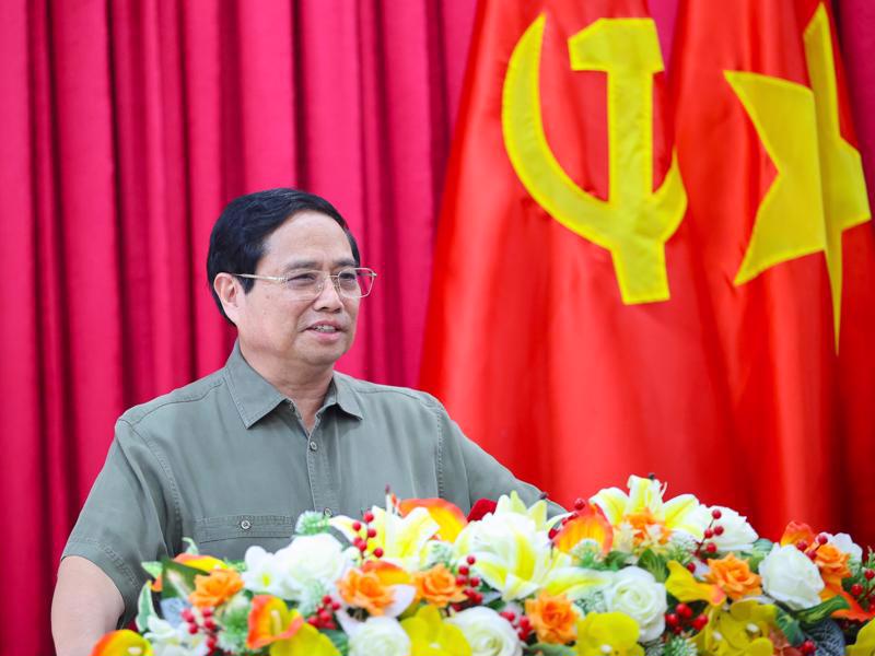 Prime Minister Pham Minh Chinh speaking at a working session with the Standing Board of the provincial Party Committee on August 18. Photo: VGP