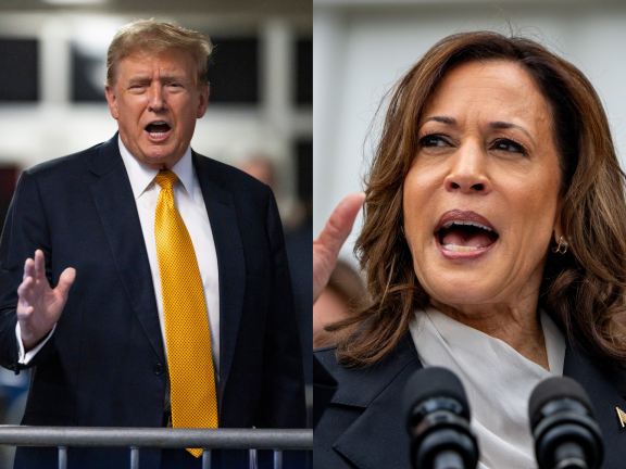 Hai ứng cử viên tổng thống Mỹ năm 2024: ông Donald Trump (trái) và bà Kamala Harris - Ảnh: Bloomberg.