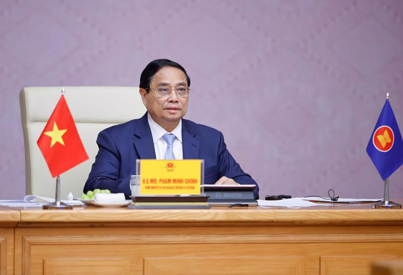 Prime Minister Pham Minh Chinh delivering an online speech at the ASEAN Women Leaders’ Summit held in Laos on August 23. Photo: VGP