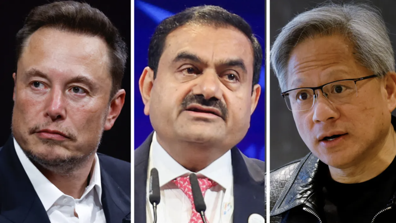 Từ trái qua: các tỷ phú Elon Musk, Gautam Adani và Jensen Huang - Ảnh: CNBC.