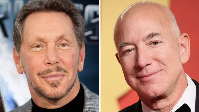 Tỷ phú Larry Ellison (trái) và Jeff Bezos - Ảnh: Reuters.