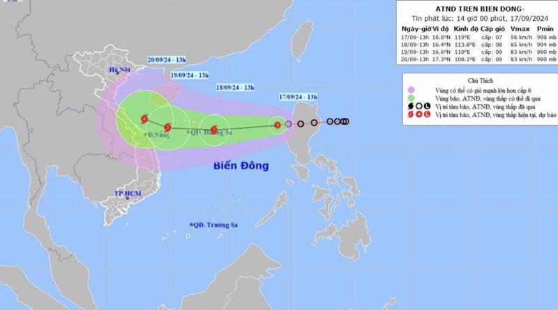 Vị trí và đường đi của ATNĐ hình thành bão số 4.