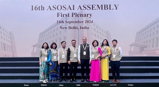 The Vietnamese delegation led by Deputy Auditor General Bui Quoc Dung (4th, right) attend the 16th ASOSAI Assembly. (Photo VNA)