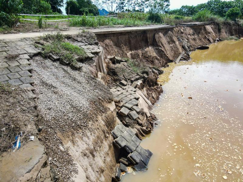 Khu vực bờ kè sông Mã tại xã Ninh Khang, huyện Vĩnh Lộc bị sạt lở nghiêm trọng trong đợt mưa lớn vừa qua