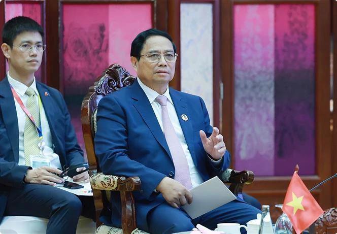 PM Pham Minh Chinh speaks at an October 9 retreat session with leaders of ASEAN member states and Timor-Leste  in Vientiane, Laos, as part of the 44th and 45th ASEAN Summits and related summits. (Photo: VNA)