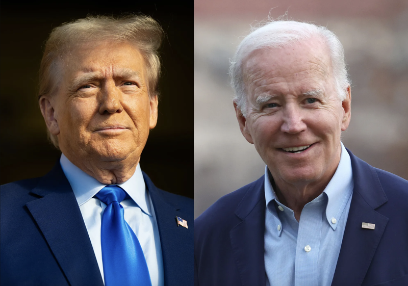 Cựu Tổng thống Mỹ Donald Trump (trái) và Tổng thống Mỹ Joe Biden - Ảnh: Bloomberg.