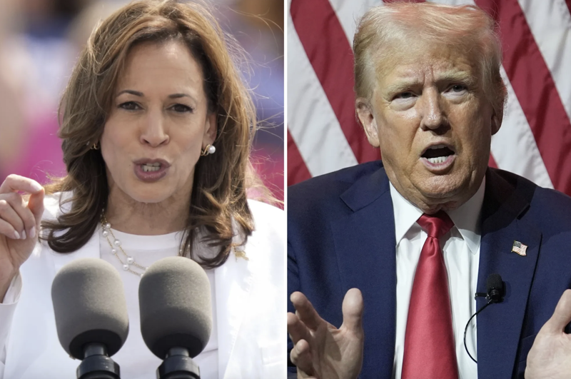 Hai ứng cử viên tổng thống Mỹ năm 2024: bà Kamala Harris (trái) và ông Donald Trump - Ảnh: Bloomberg.