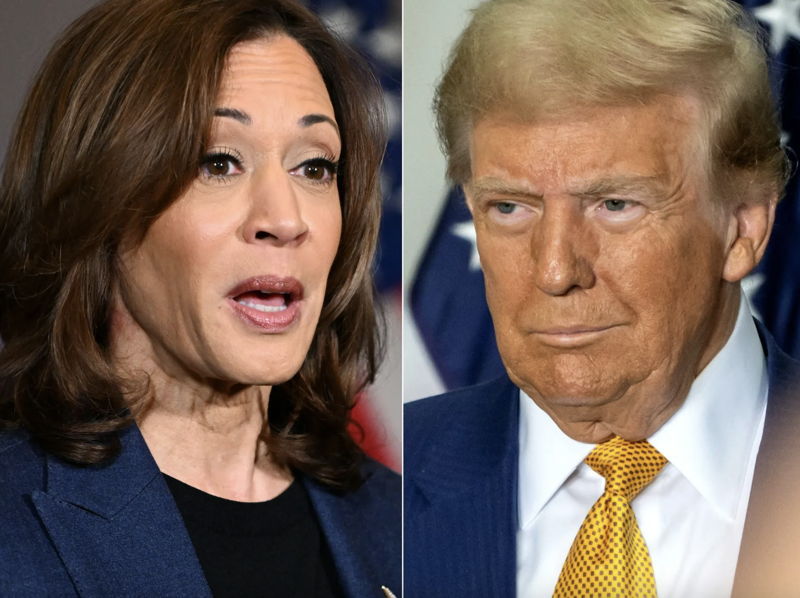 Hai ứng cử viên tổng thống Mỹ: bà Kamala Harris (trái) và ông Donald Trump - Ảnh: Bloomberg.