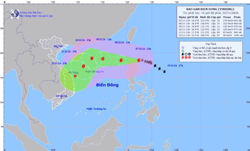 Dự báo đường đi của bão YINXING.