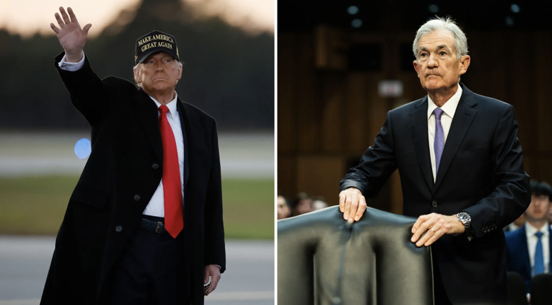 Tổng thống đắc cử Donald Trump (trái) và Chủ tịch Fed Jerome Powell (phải) - Ảnh: Bloomberg.