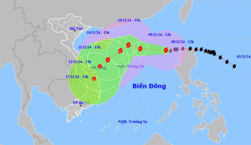 Dự báo đường đi của bão số 7.