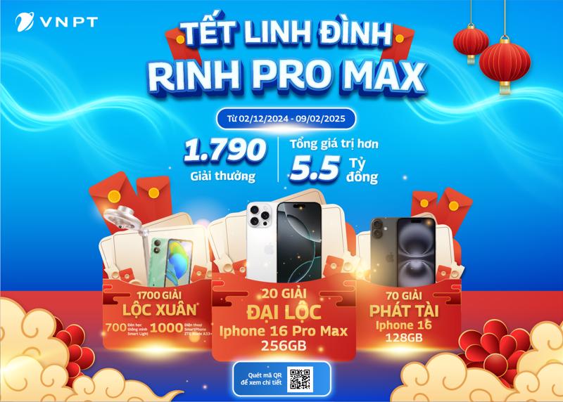 VNPT tổ chức chương trình khuyến mại "Tết linh đình - Rinh Pro Max", với tổng trị giá gần 5,6 tỷ đồng.