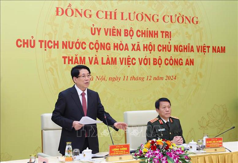 Chủ tịch nước Lương Cường làm việc với Bộ Công an. Ảnh: TTXVN.