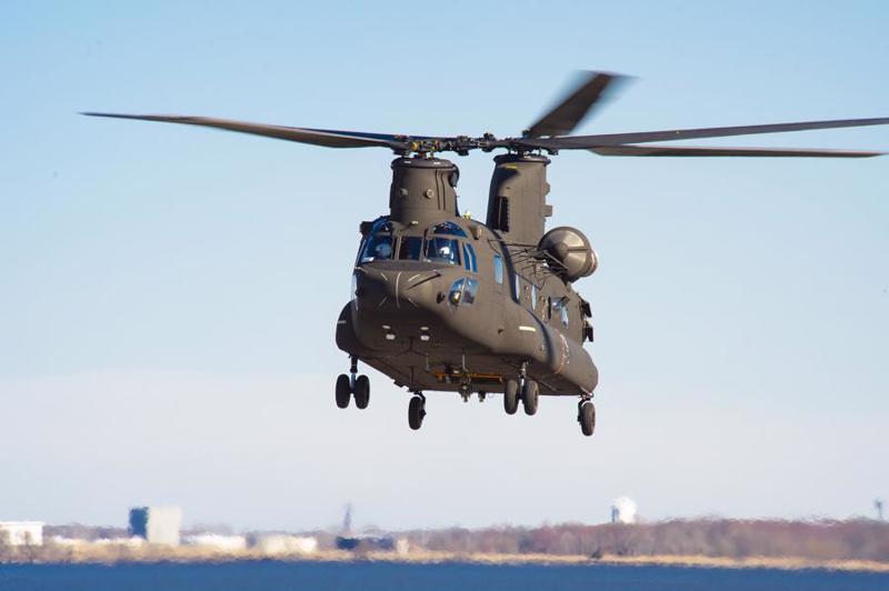 A model of the H-47F Chinook Block II helicopter on display at the ongoing Vietnam International Defense Exhibition 2024.