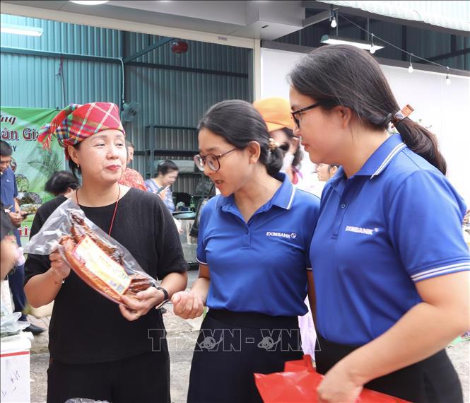 Representative of Tam Hoa Cooperative in Cao Bang province introduces a local produce.