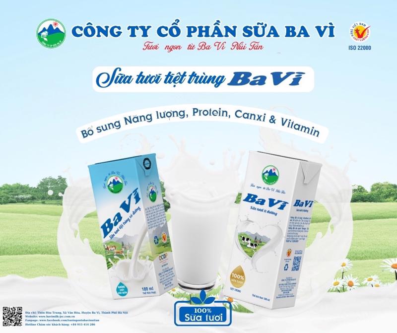 Sữa tươi tiệt trùng Ba Vì (Có đường và Ít đường).