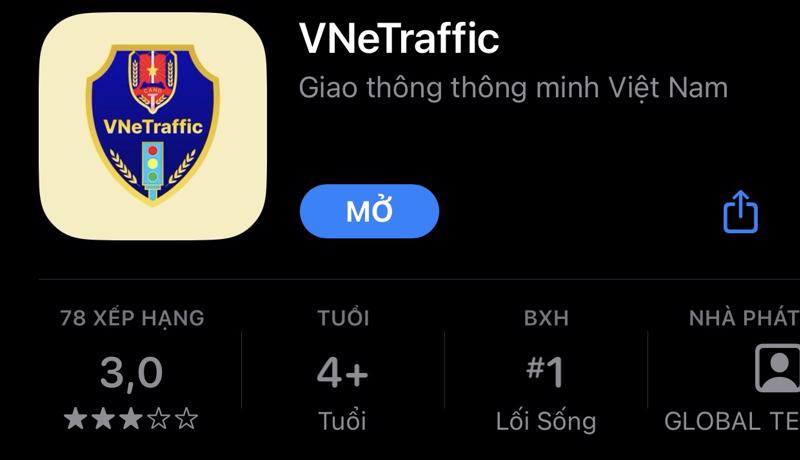 Ba ứng dụng được tải xuống nhiều nhất trên AppStore là VNeTraffic, Tra cứu phạt nguội toàn quốc và VneID.