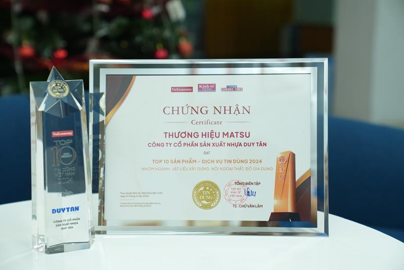 Thương hiệu MATSU đạt Top 10 sản phẩm - dịch vụ tin dùng nhóm ngành Vật liệu xây dựng, Nội - Ngoại thất, Đồ gia dụng vào tháng 12/2024.